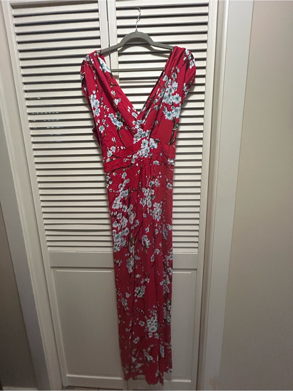 Floral V-Neck Red Maxi Dress